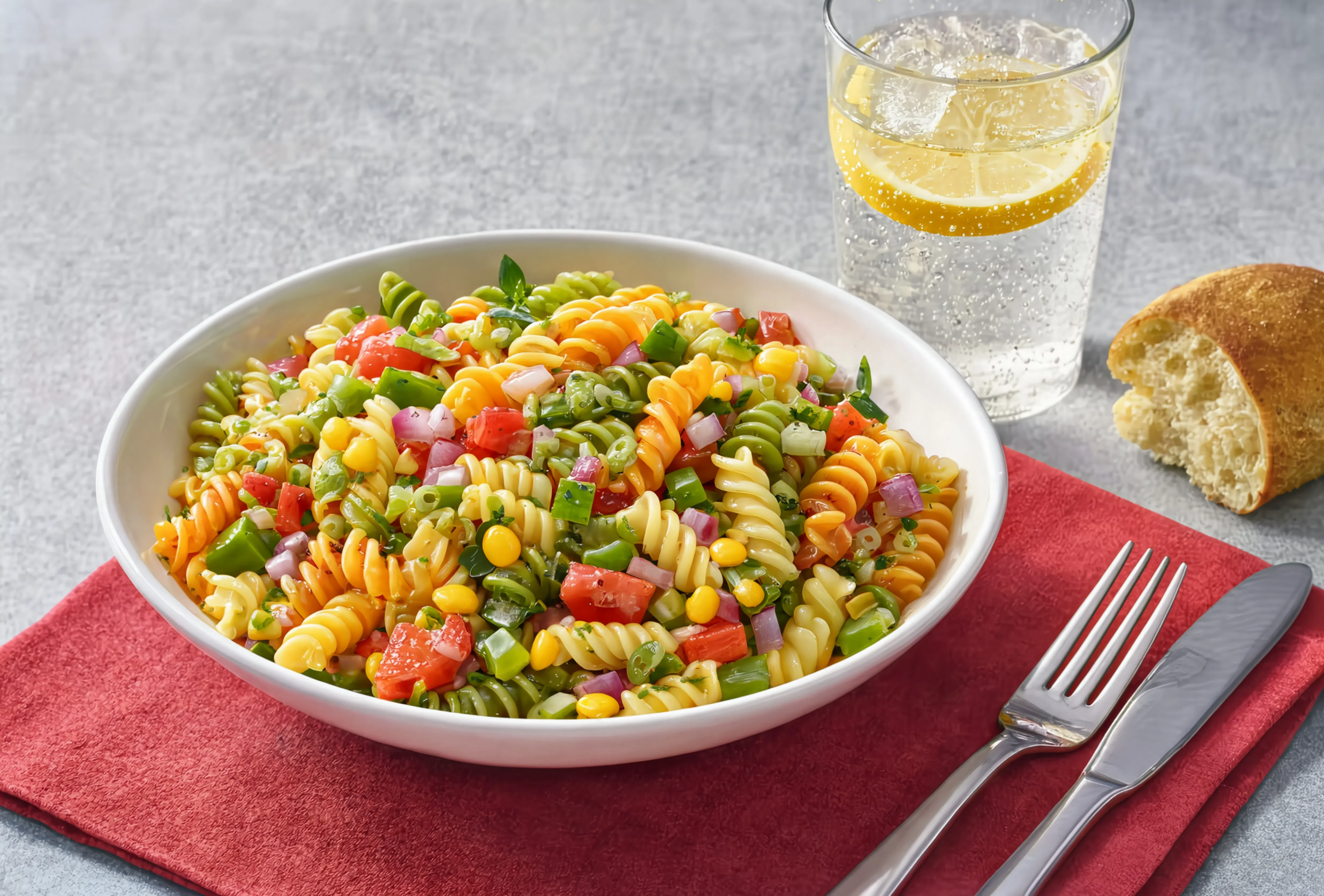Ensalada vegana de pasta con verduras frescas