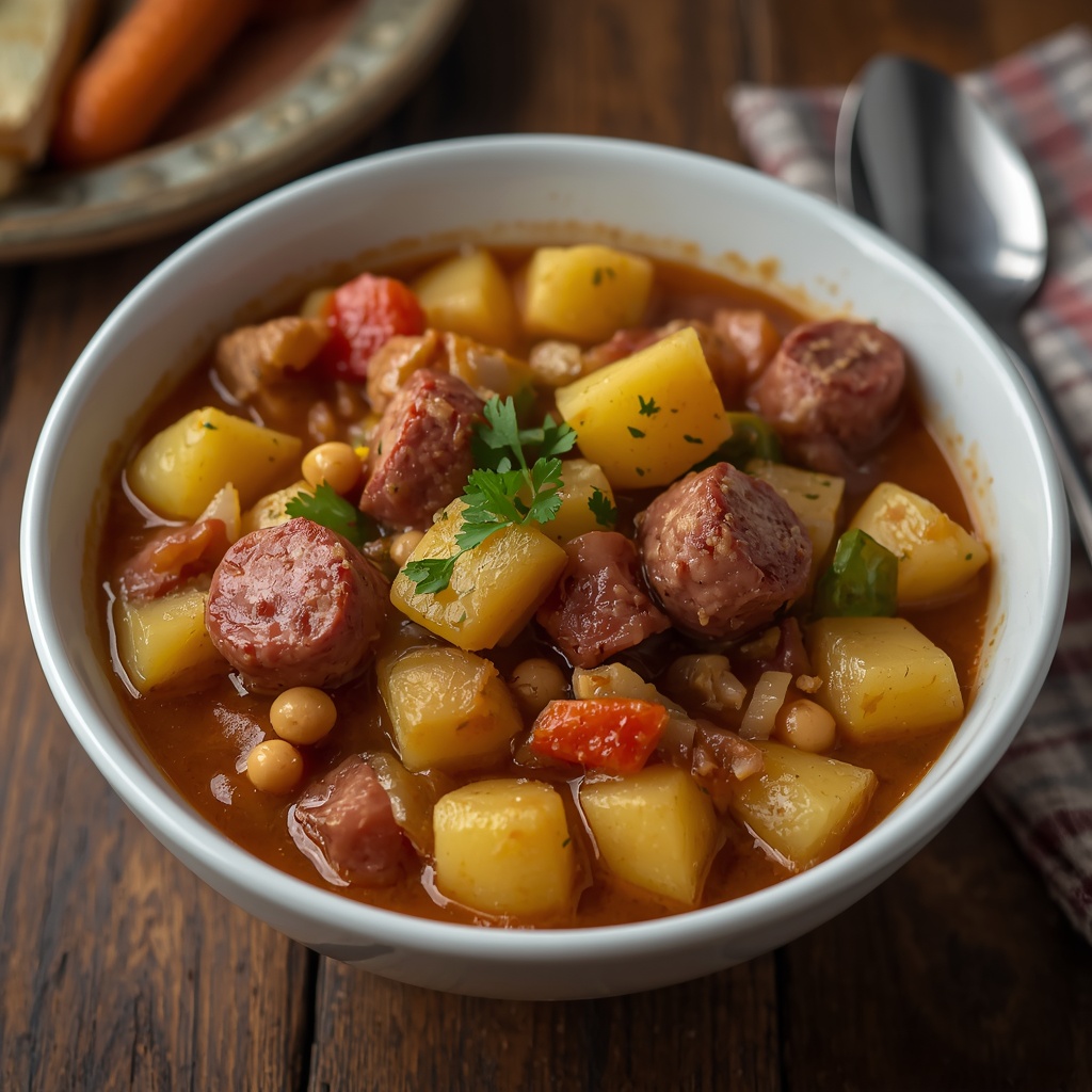 Patata guisada con salchicha Bratwurst