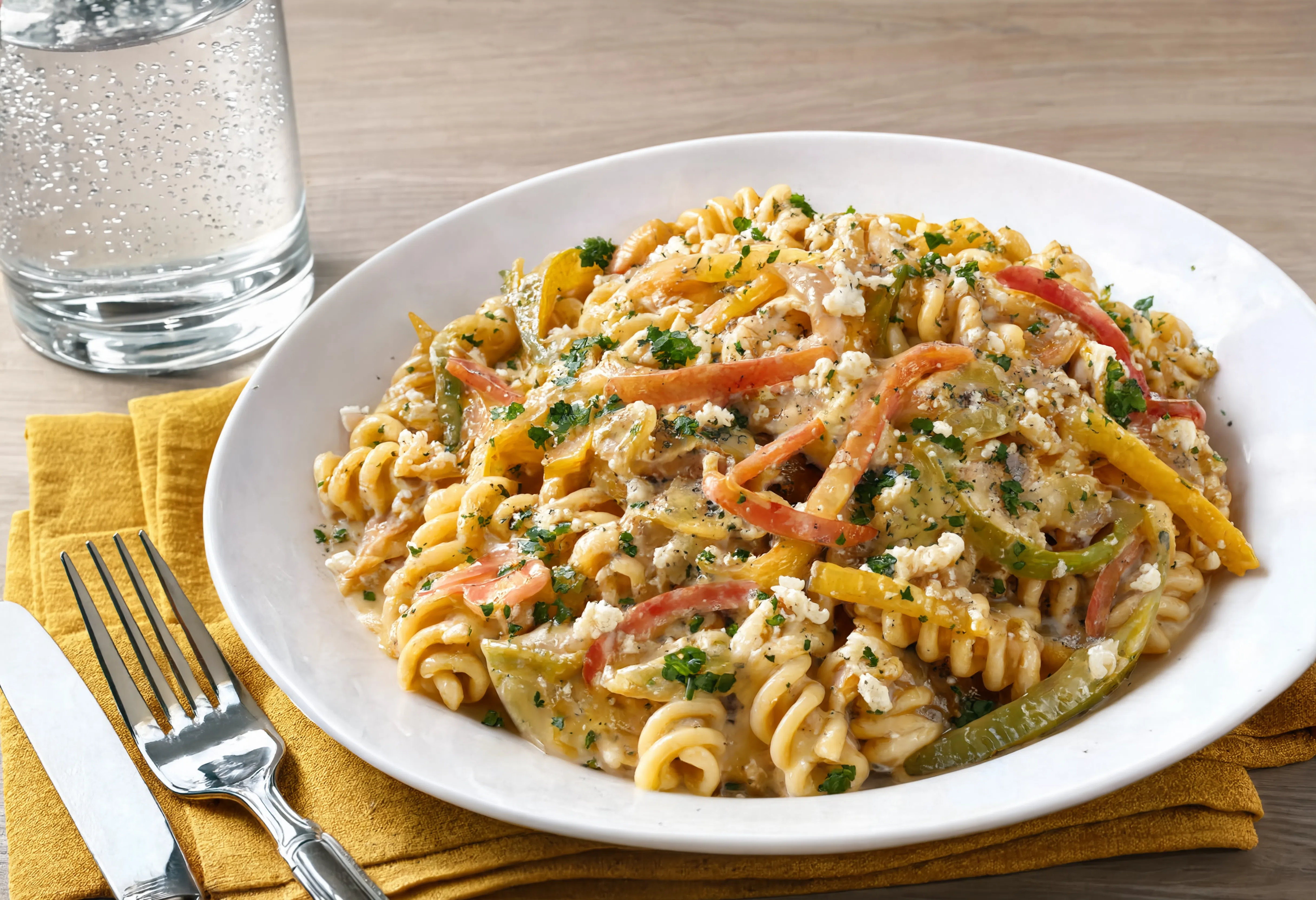 Pasta espiral a la peperonata