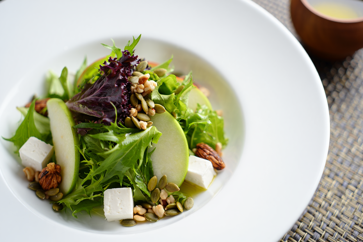 Ensalada verde con queso de cabra y manzana