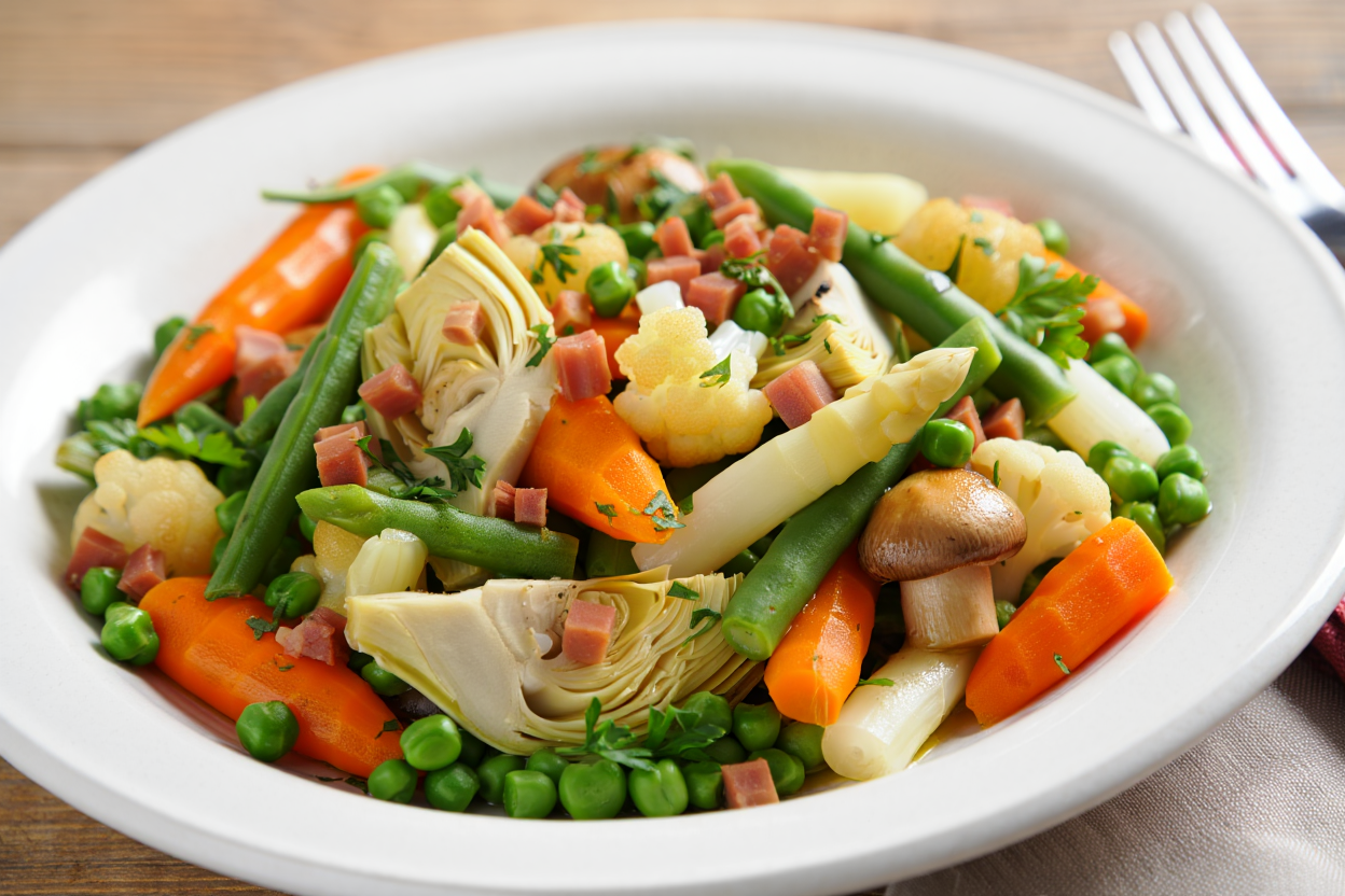 Menestra de la huerta con jamón