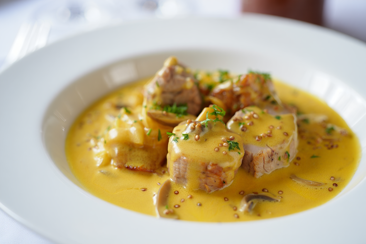 Puntas de solomillo de cerdo con salsa strogonoff