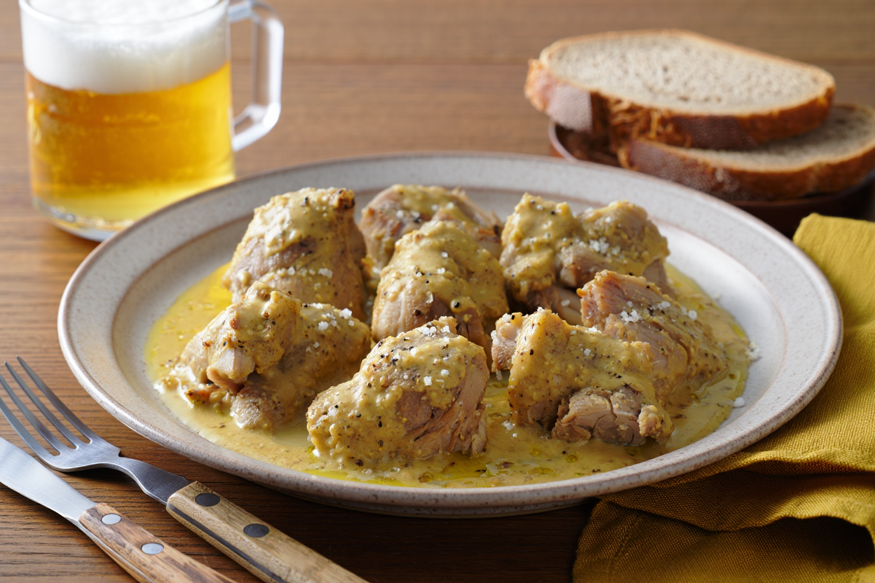 Carne de codillo con mostaza al estragón