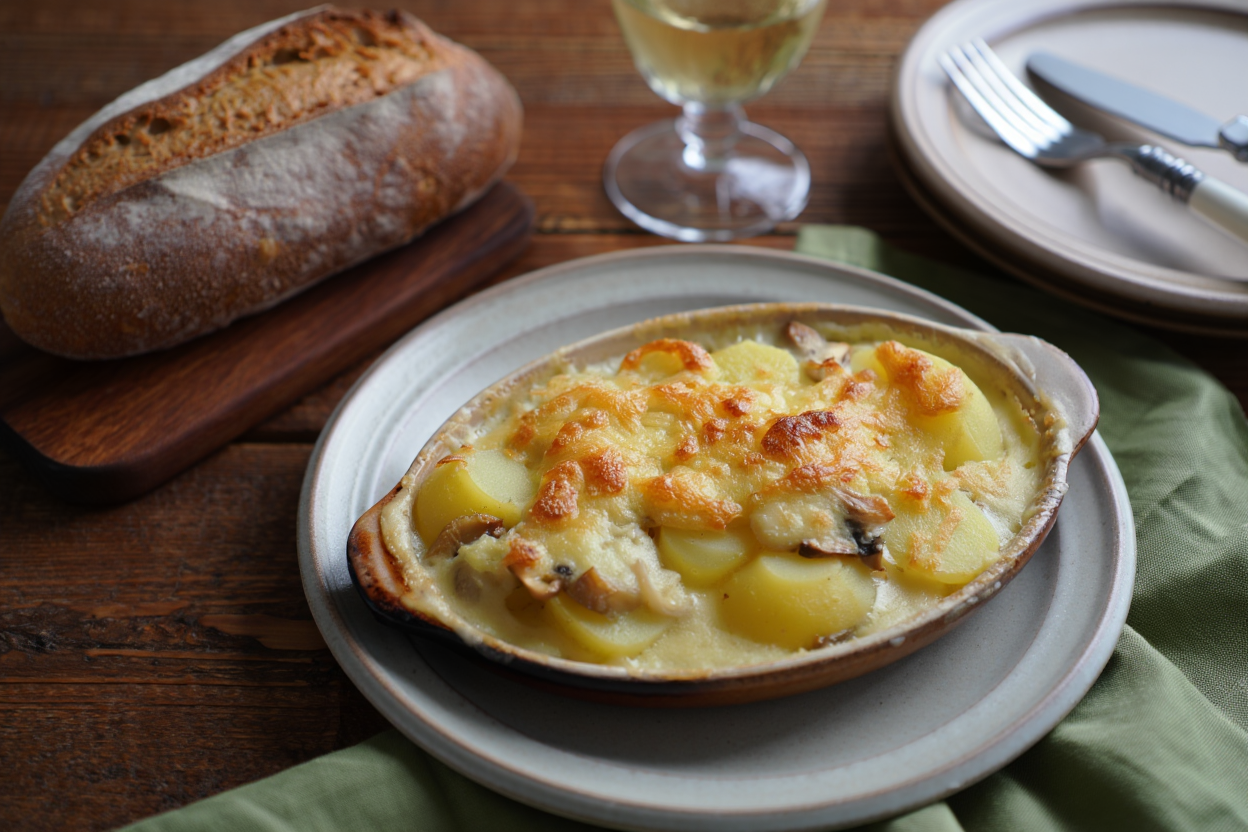 Gratinado de patatas y champiñones
