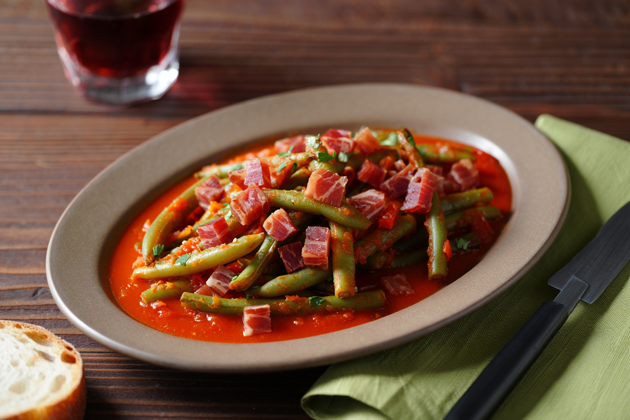 Judías verdes a la provenzal con jamón