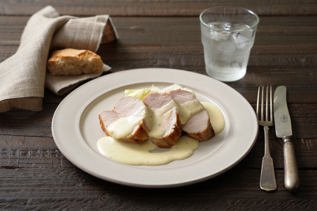 Secreto de cerdo con salsa gorgonzola