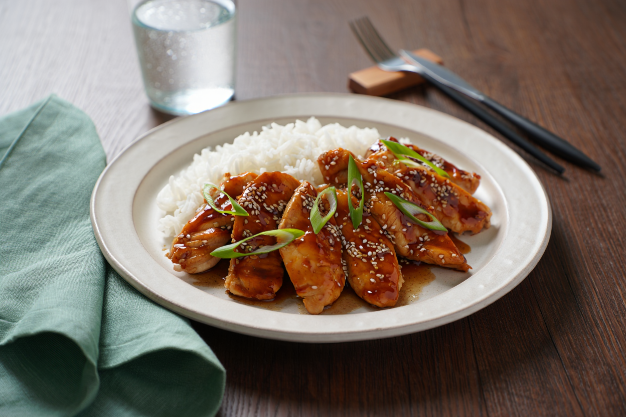 Solomillo de pollo marinados con salsa teriyaki