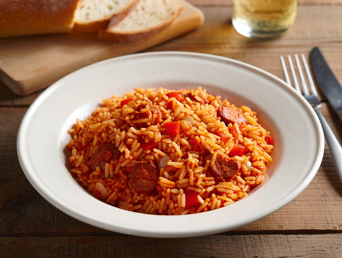 Arroz sabroso con chistorra y verduras