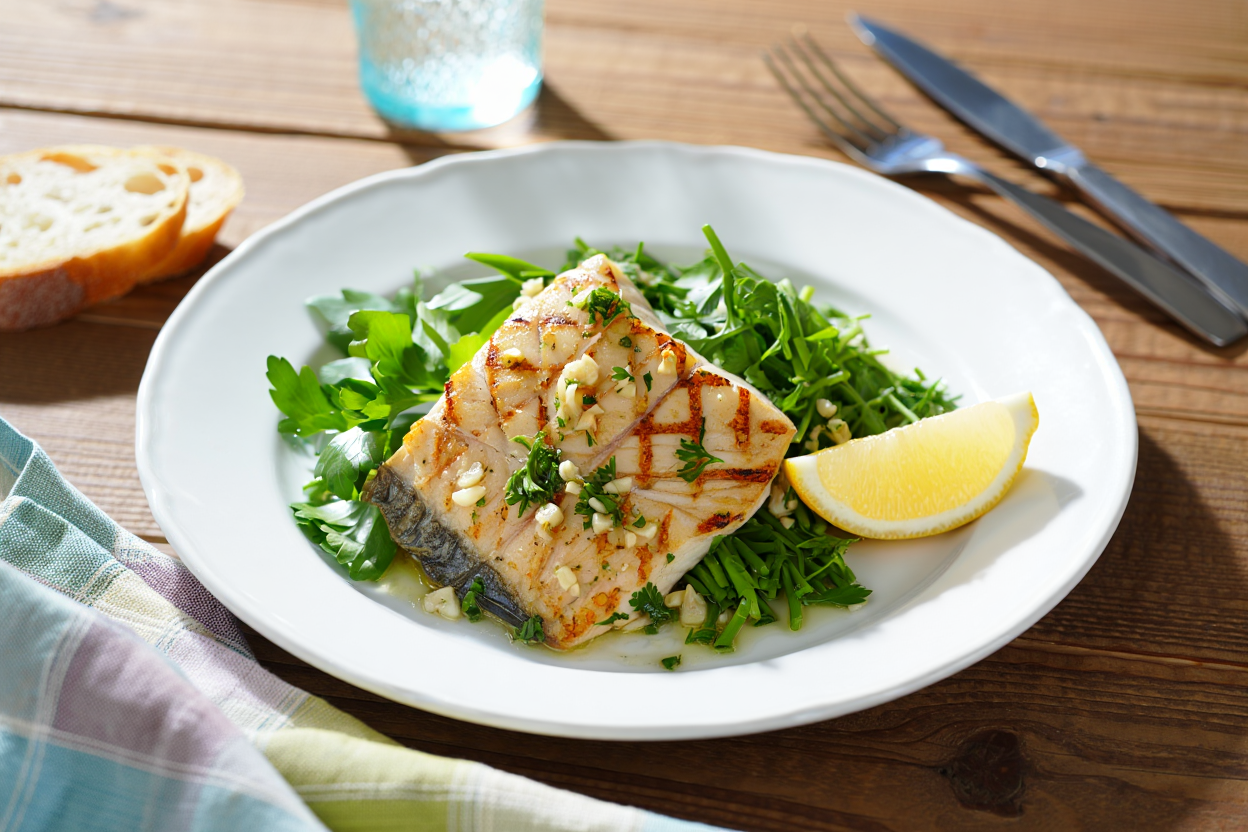 Emperador al horno con ajo y perejil