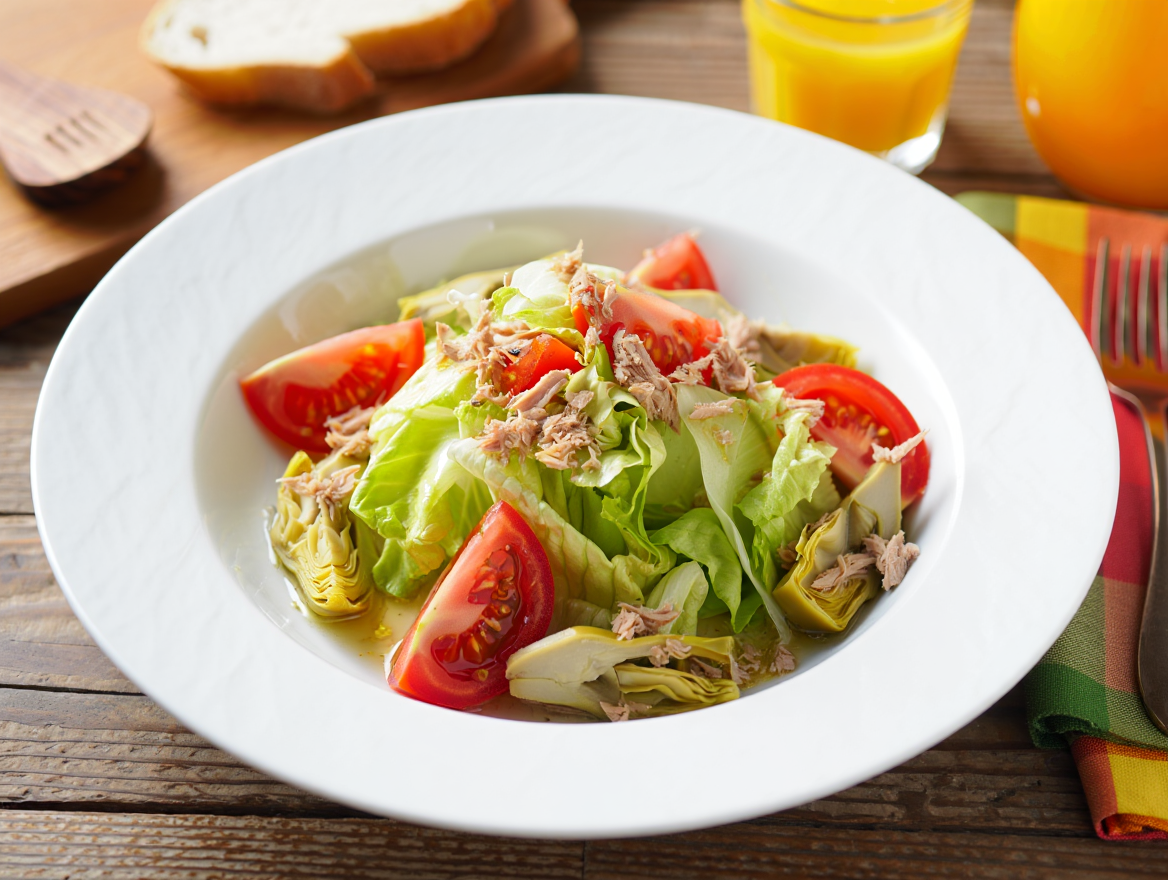 Ensalada iceberg con atún y alcachofas