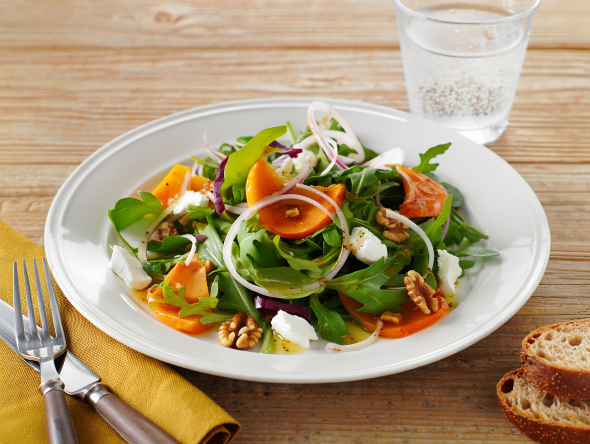 Ensalada verde con queso de cabra y pimientos