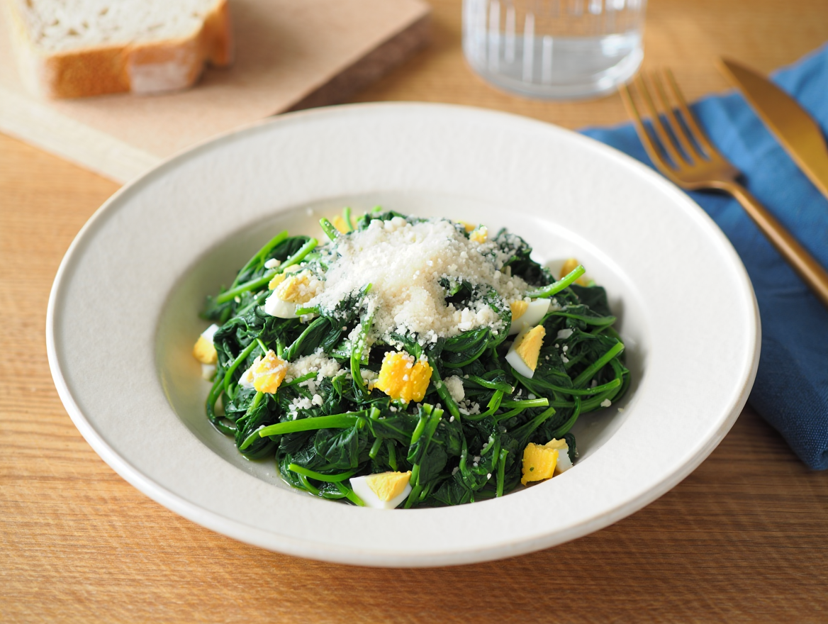 Espinacas al ajillo con huevo y parmesano