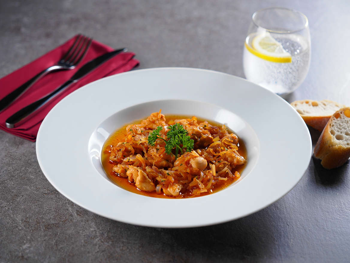 Mollejas de pollo encebolladas