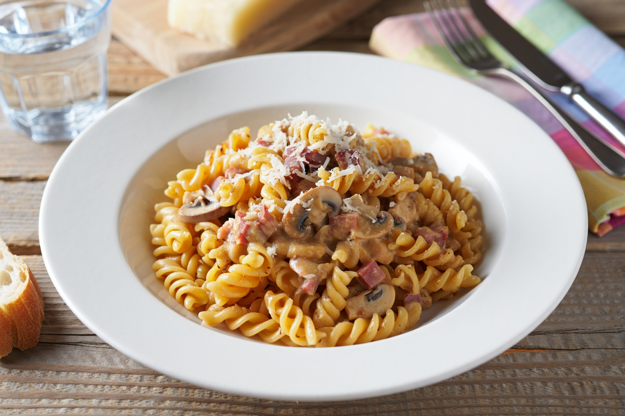 Pasta espiral con salsa Caruso