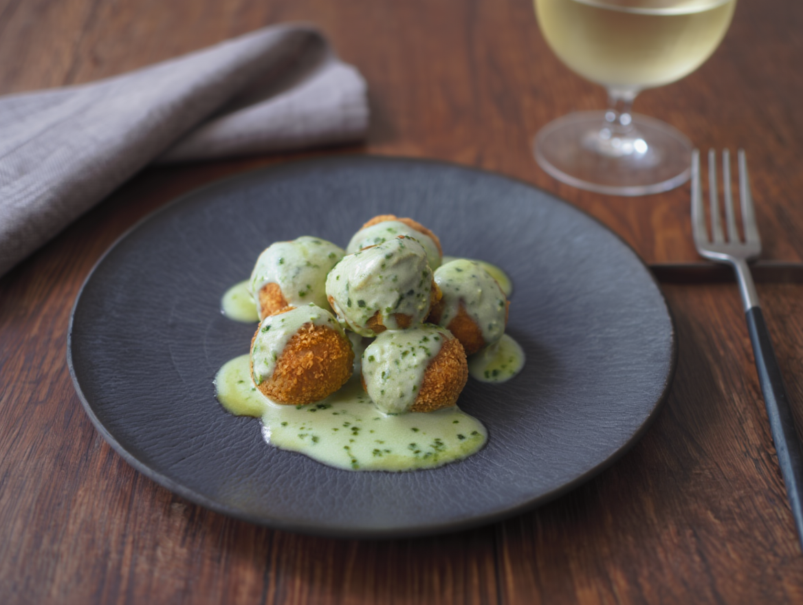Albóndigas de merluza con salsa de curry verde
