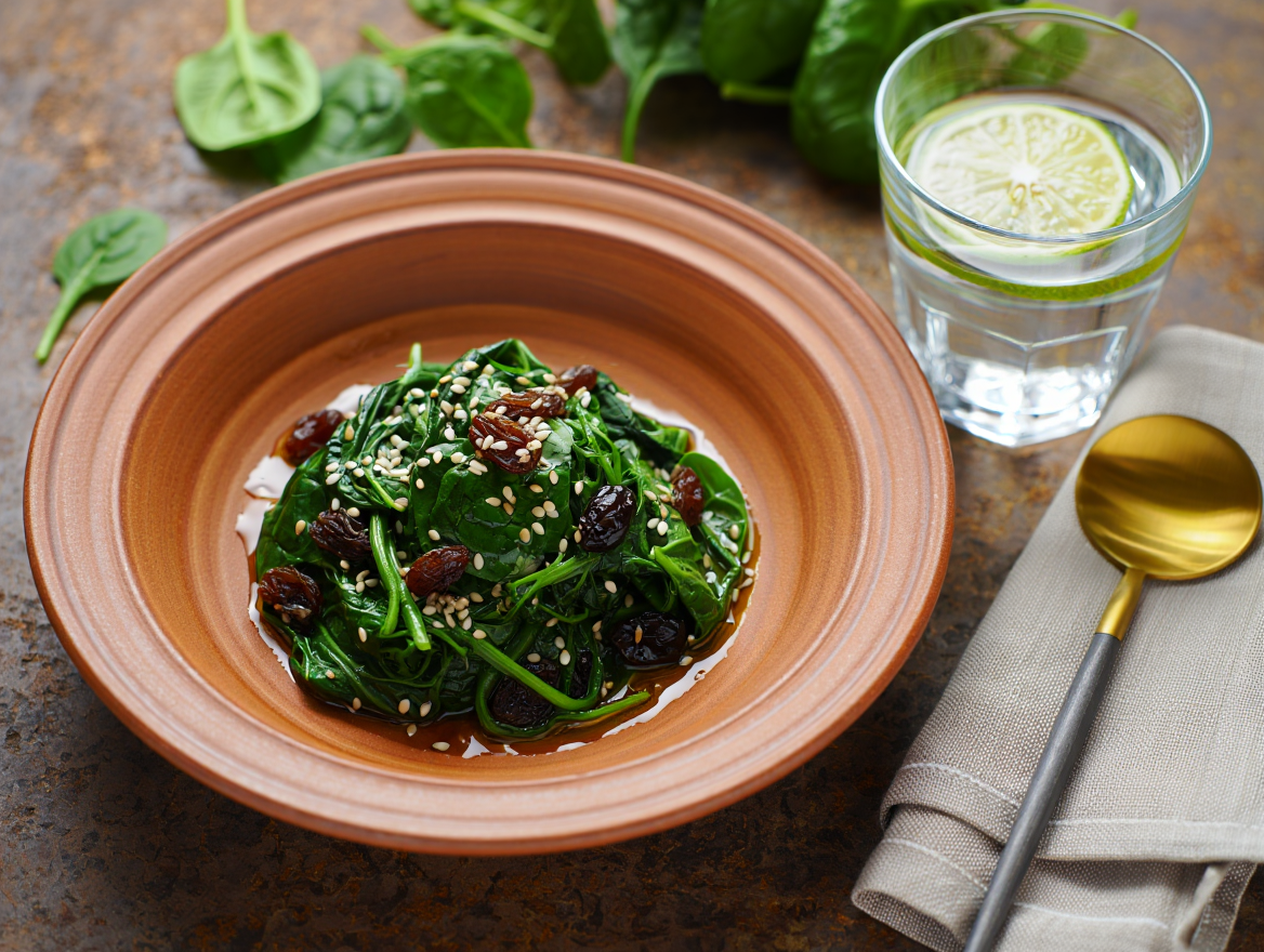 Espinacas con pasas y sésamo