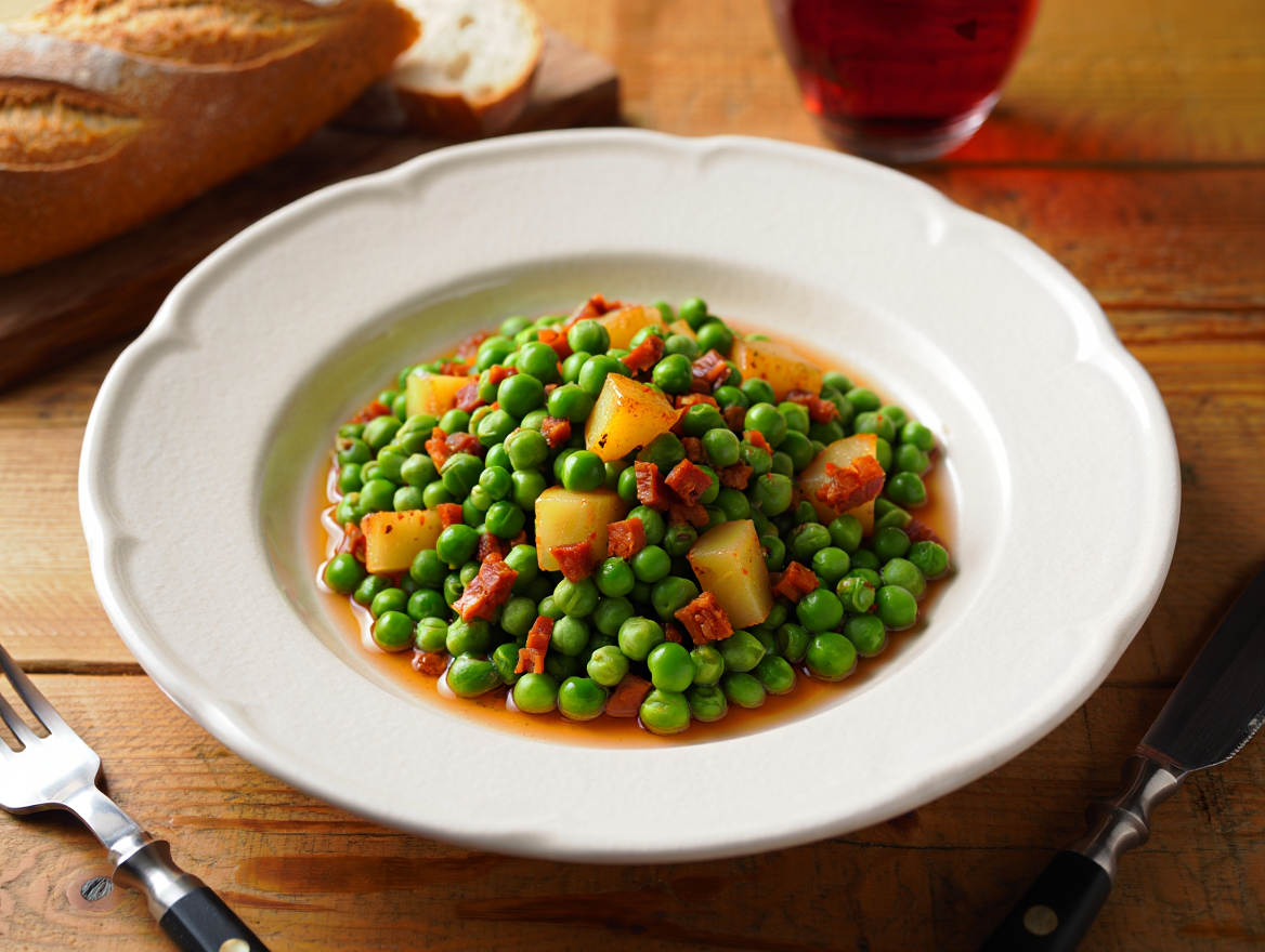 Guisantes a la gallega con chorizo y patata