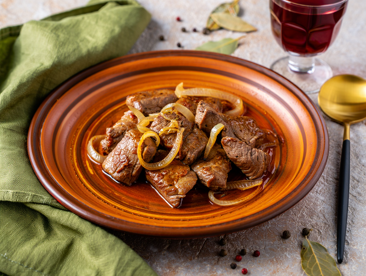 Puntas de solomillo de cerdo encebolladas