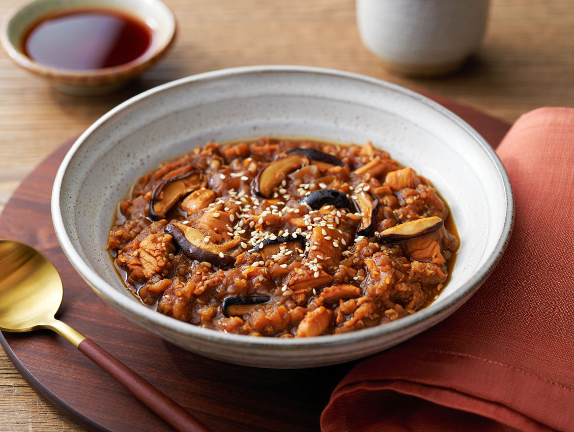Ragú de pollo con soja y setas shitake