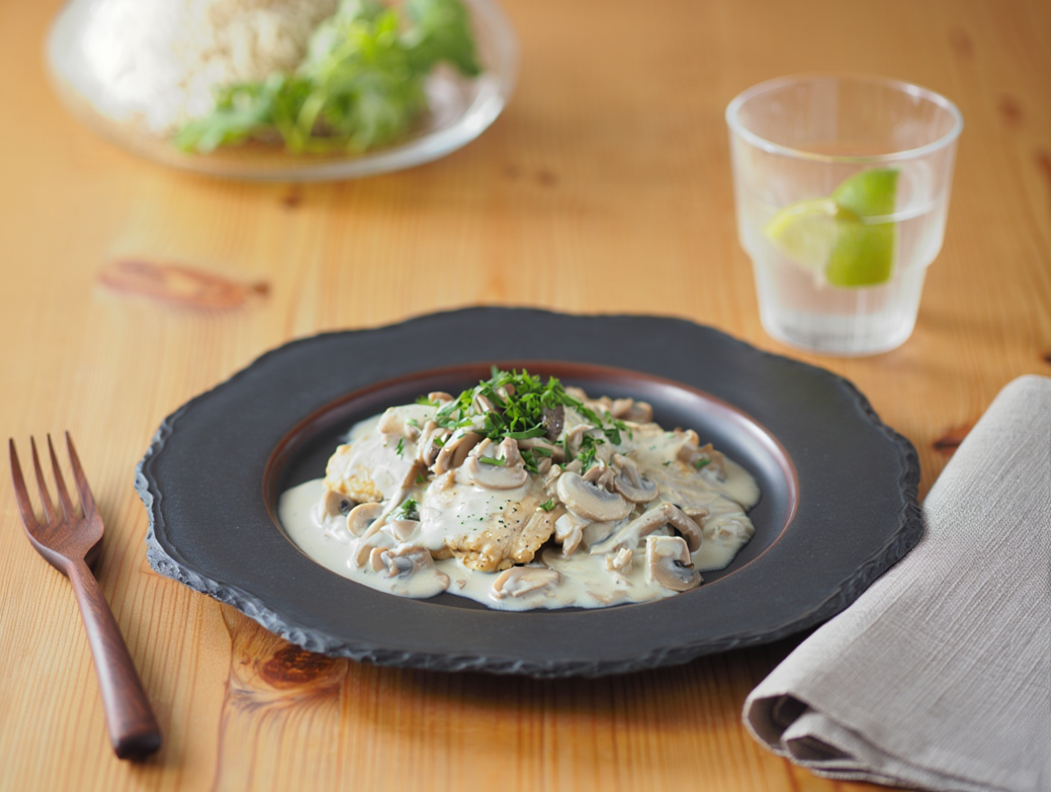 Contramuslos de pollo con salsa de champiñones