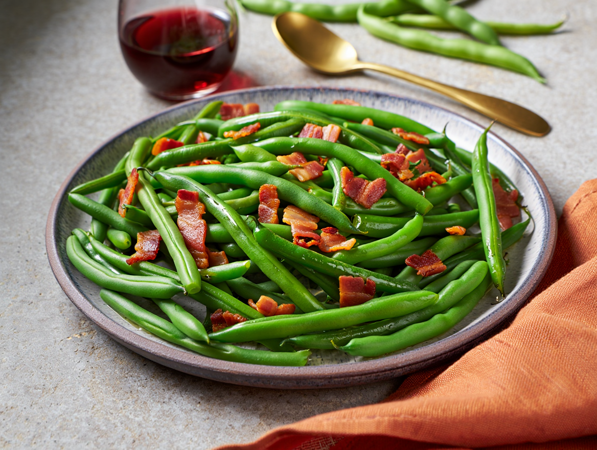 Judías verdes con bacon y cebolla