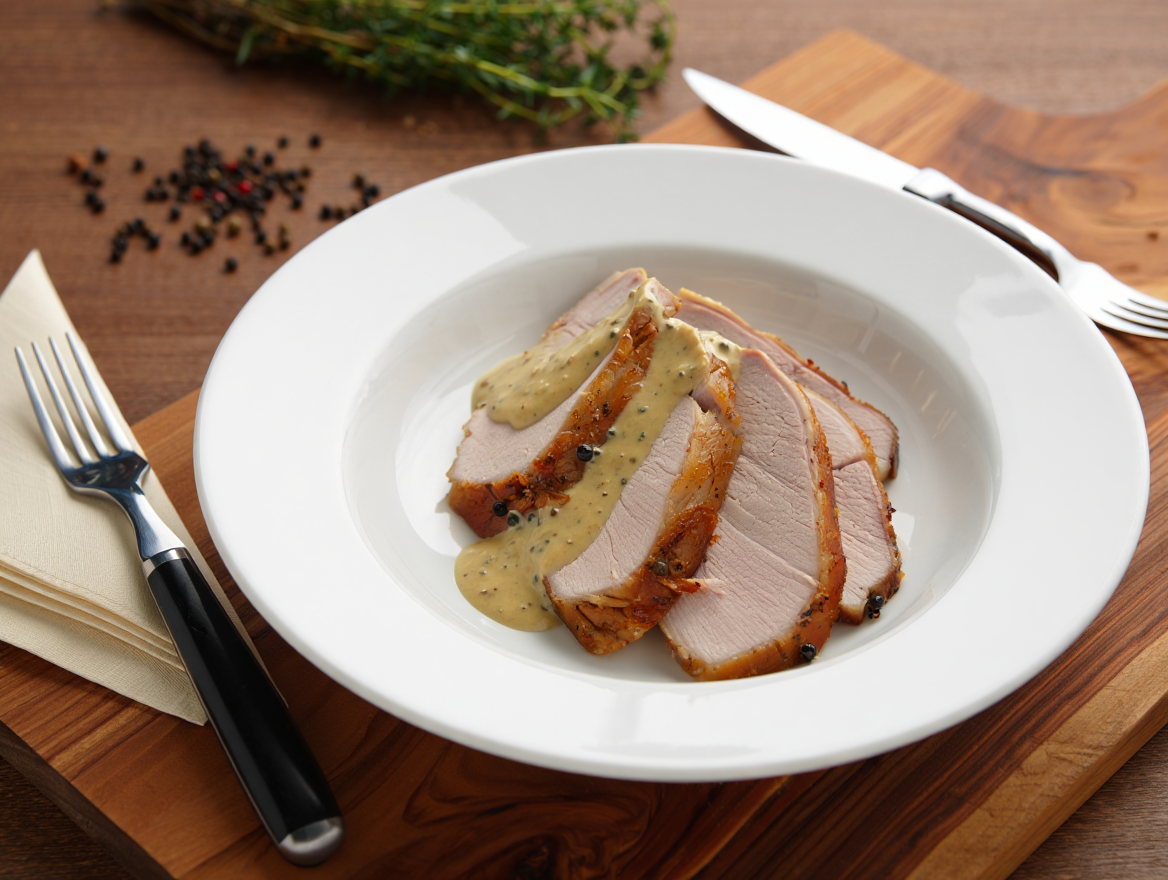 Lomo asado con salsa de pimienta negra