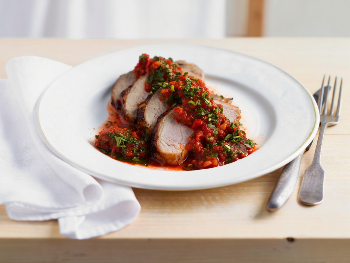 Aguja de cerdo asada con chimichurri