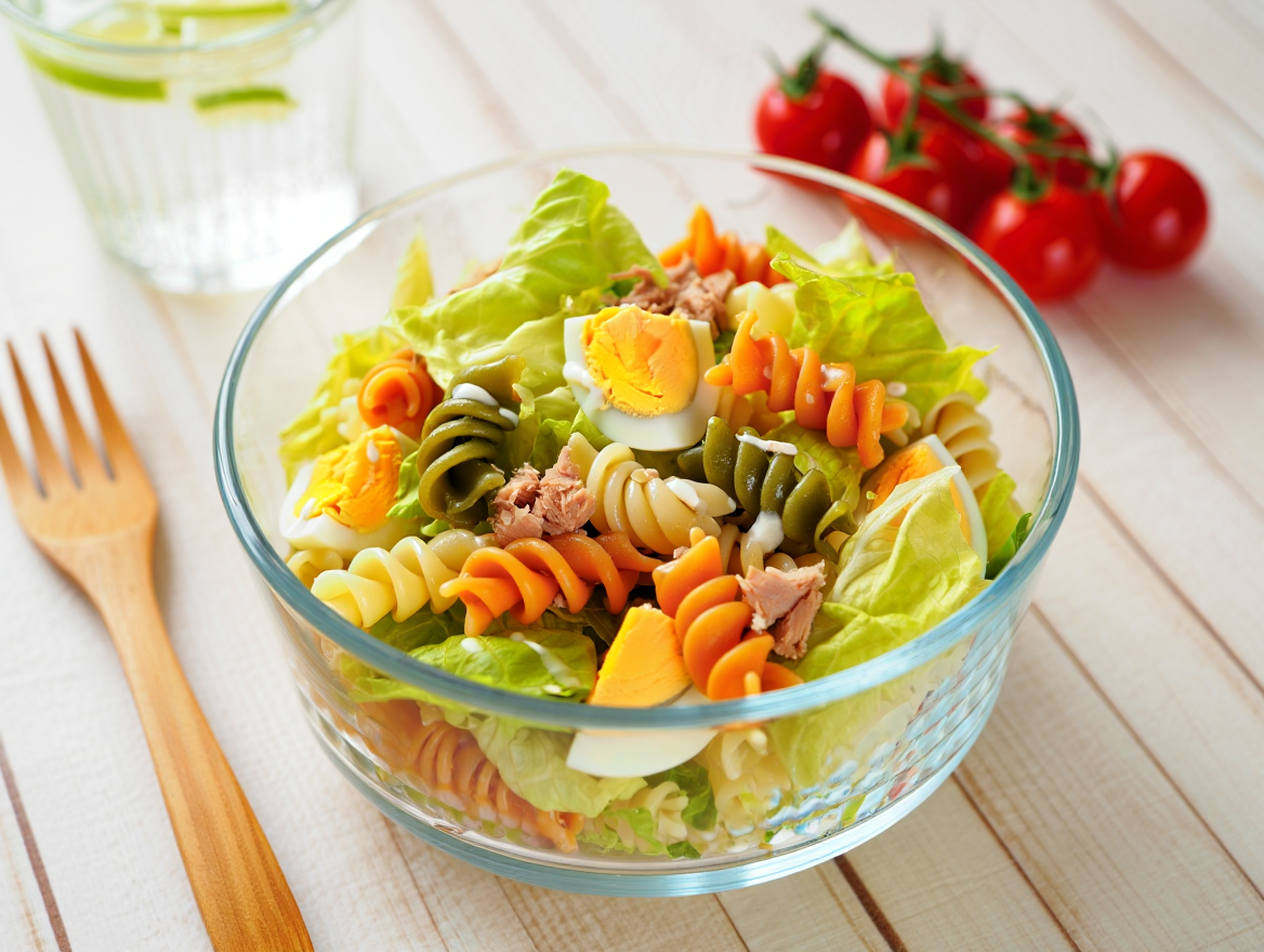 Ensalada iceberg con pasta y atún