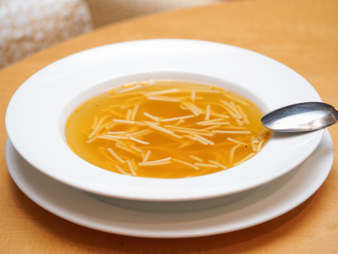 Sopa de pollo con fideos