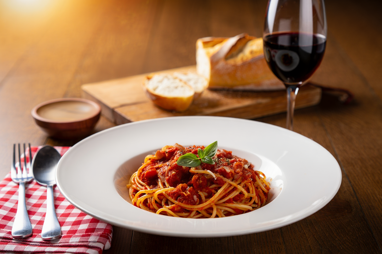 Espaguetis sin queso all´amatriciana