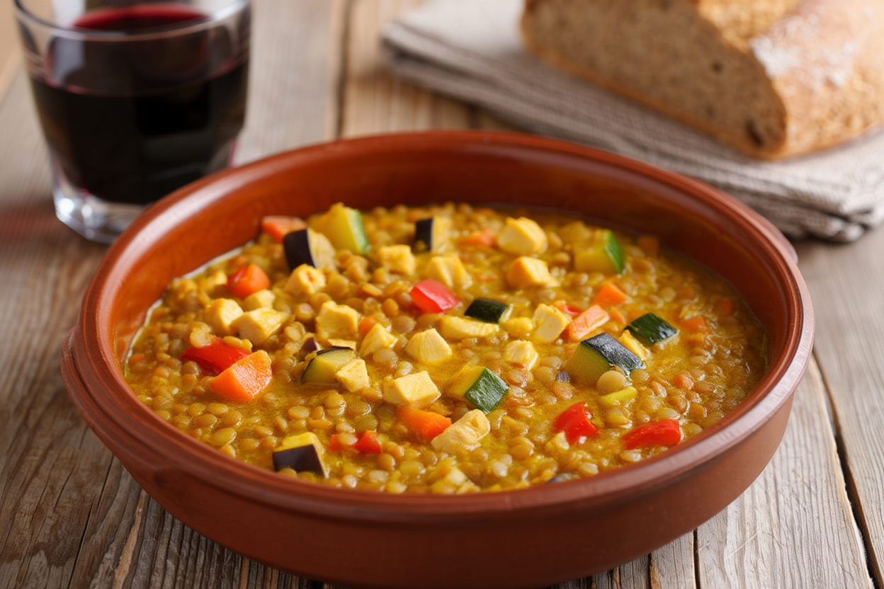 Lentejas con pollo al curry