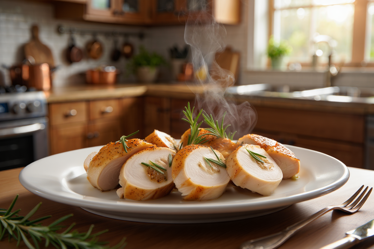 Pechuga de pollo asada al ajillo y romero