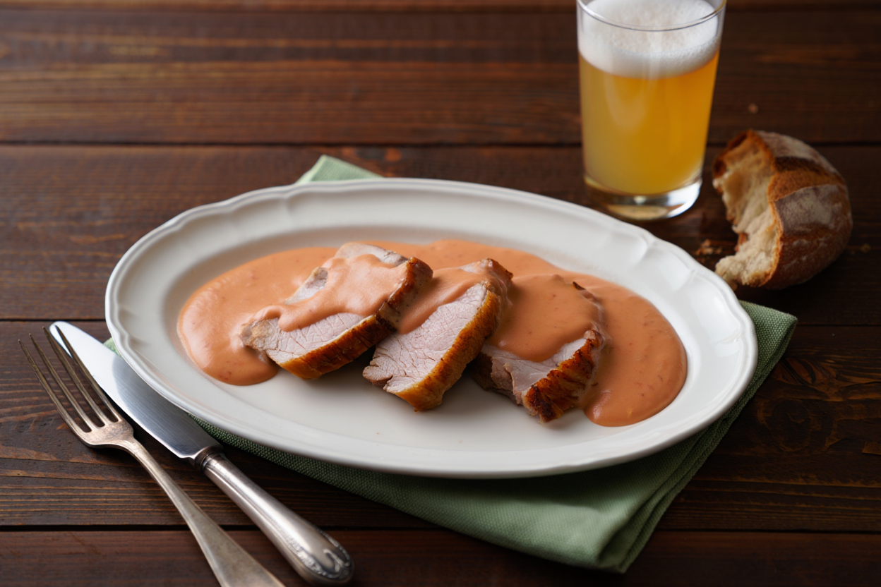 Lomo asado con salsa asturiana