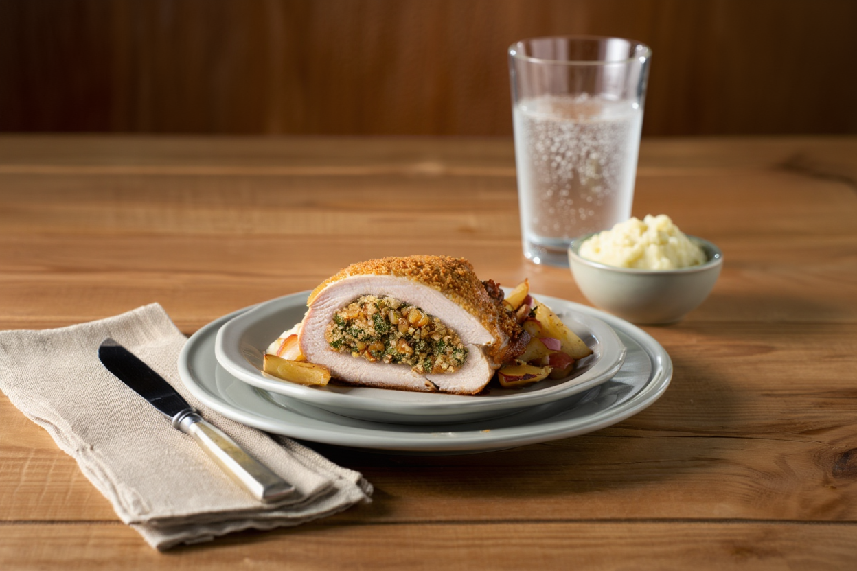 Muslo de pollo relleno de manzana y espinacas