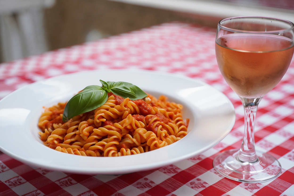 Pasta espiral vegana con tomate