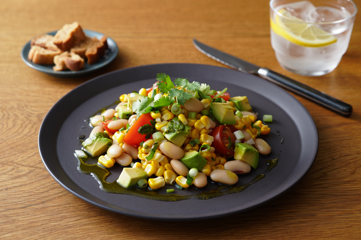 Ensalada de alubias blancas con aguacate y cilantro