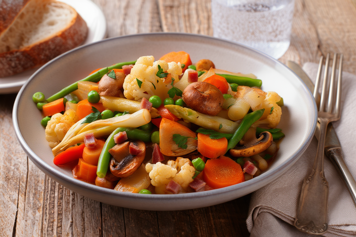 Menestra de verduras con jamón y pimentón