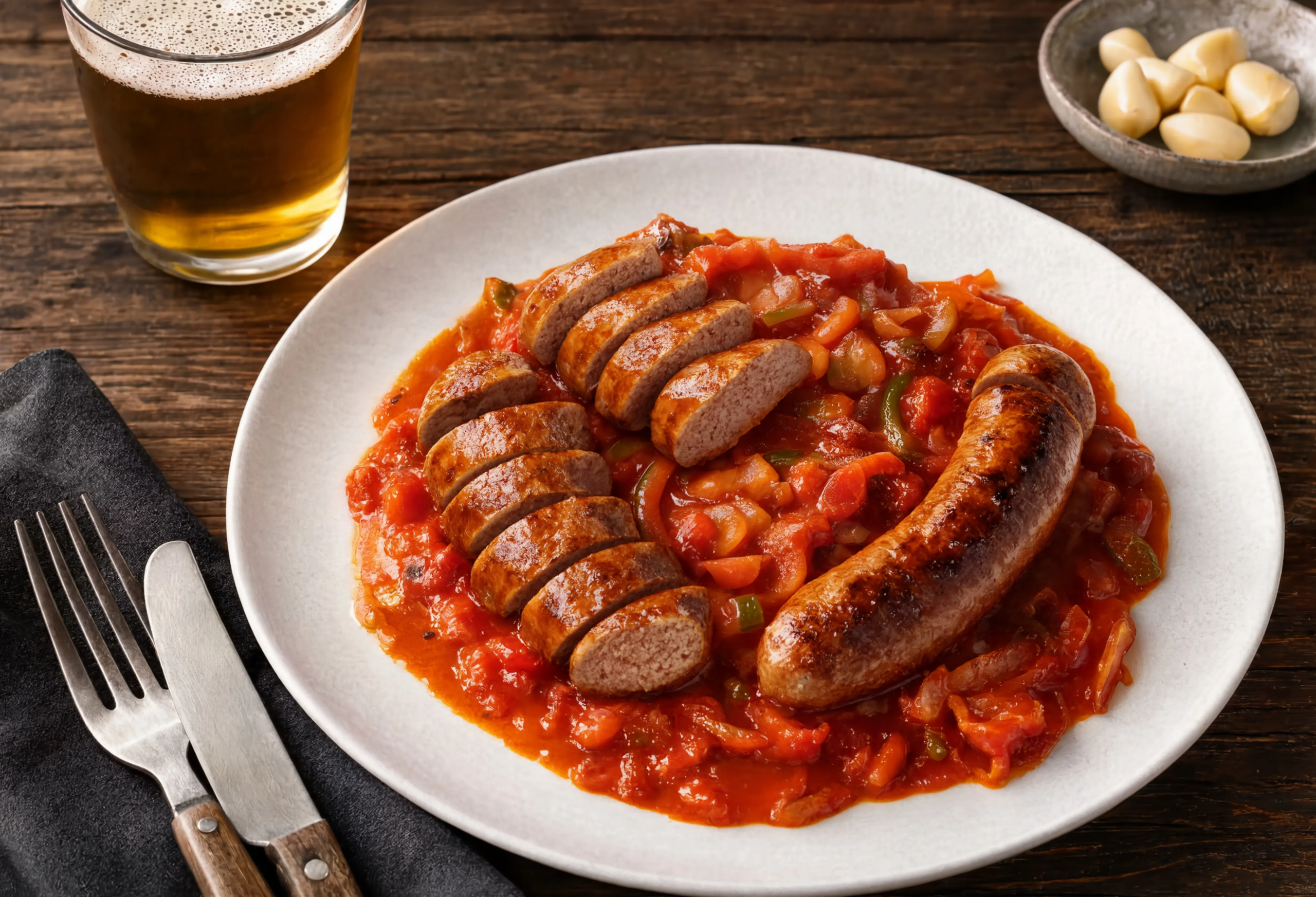 Chorizo criollo con tomate y pimientos