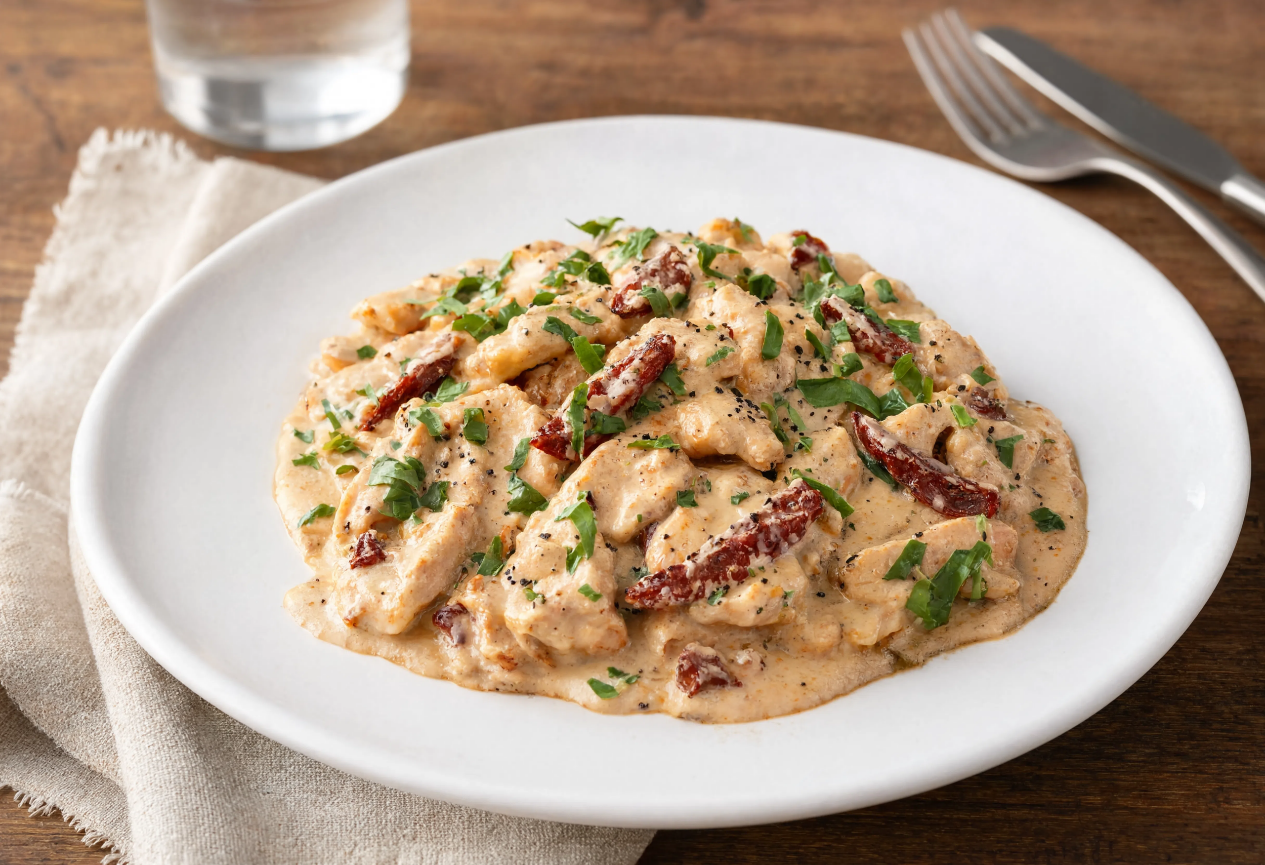 Ragú de pollo a la crema con tomate seco