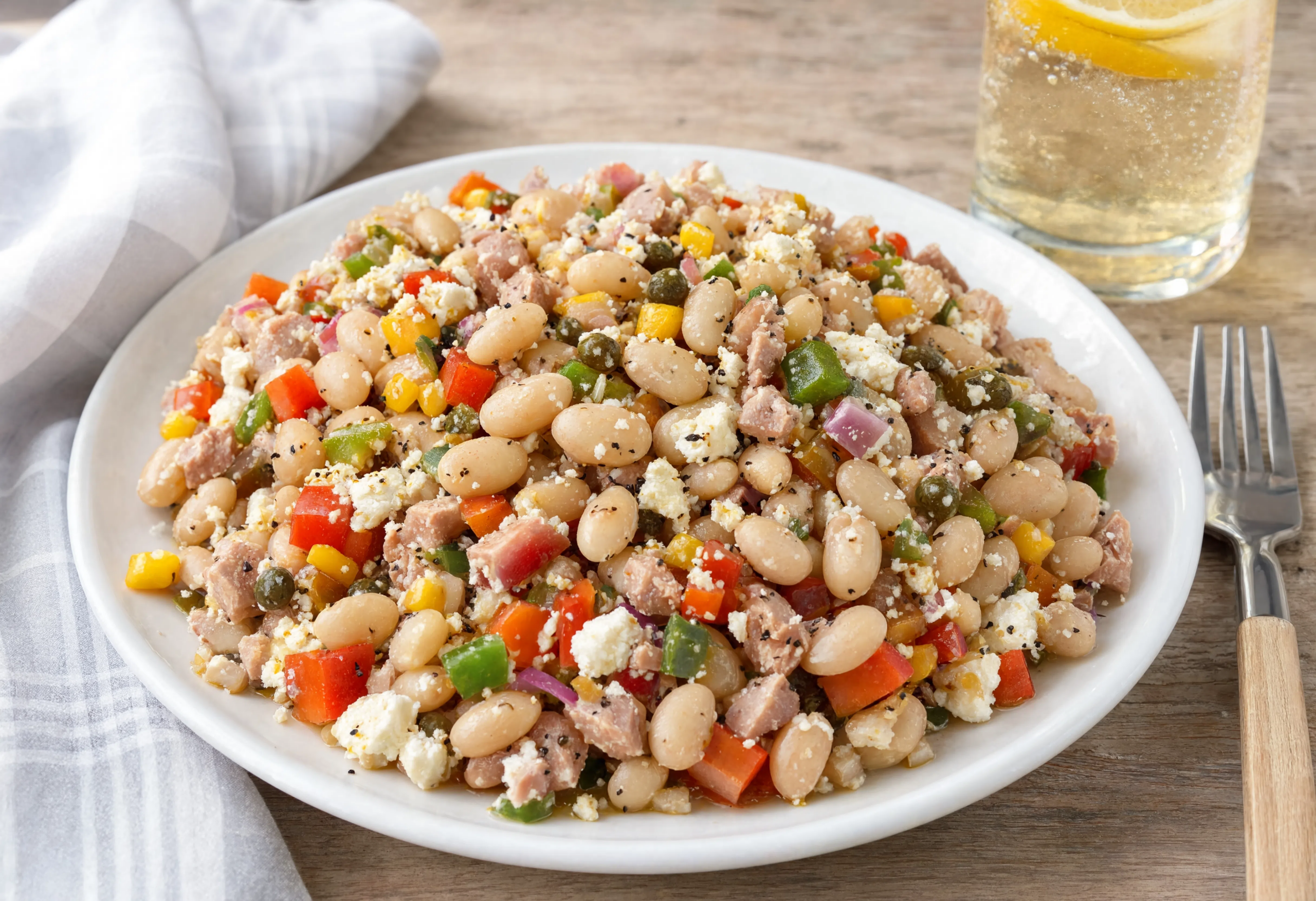 Ensalada de alubias con atún y feta