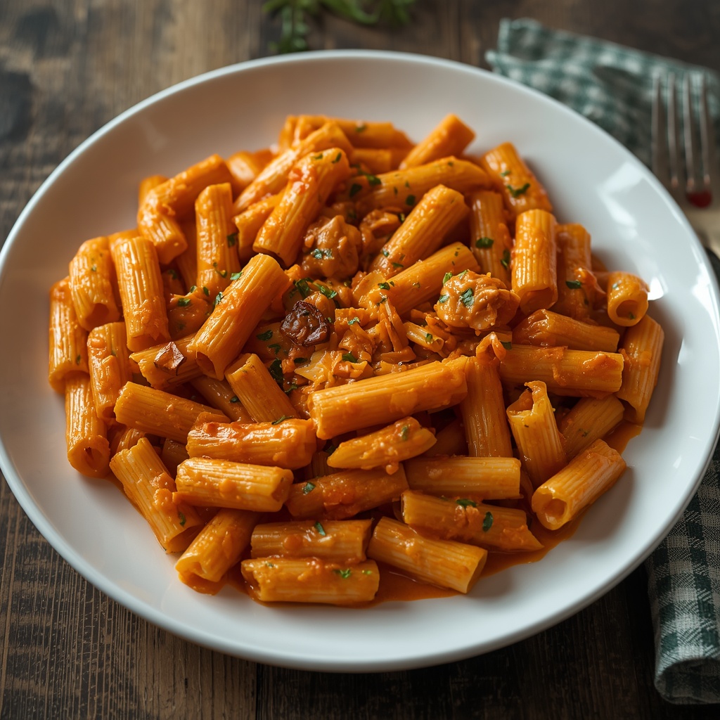 Macarrones cremosos con pollo y paprika