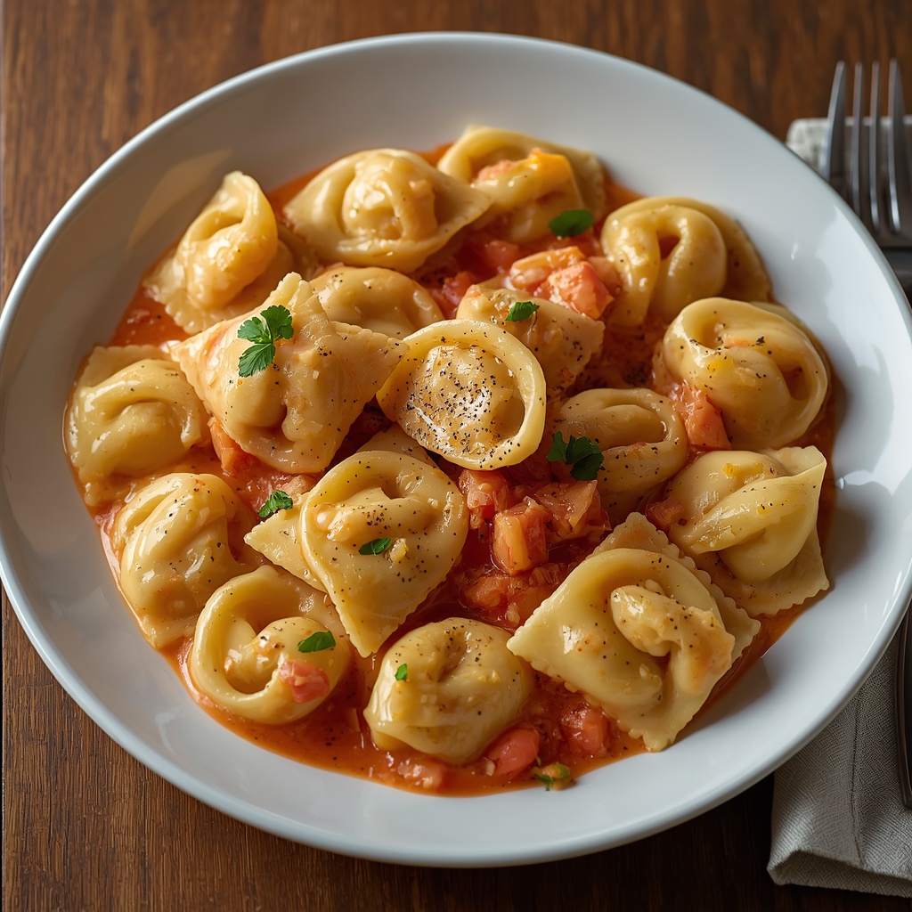 Tortelloni 4 quesos con salsa cremosa de tomate